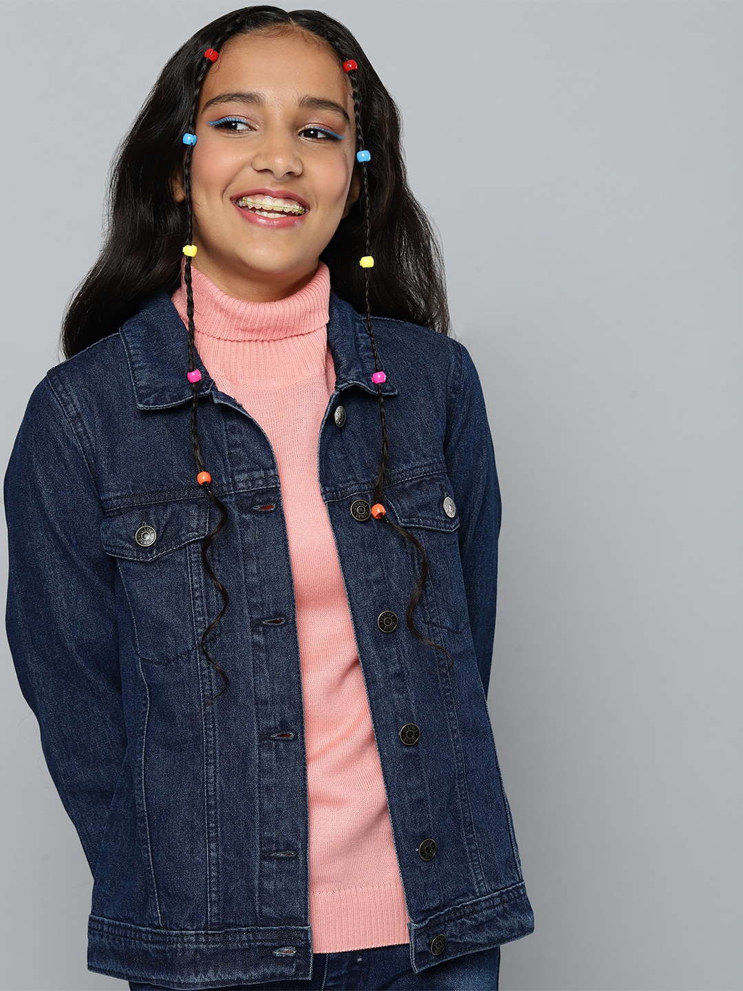 

JUSTICE Girls Blue Solid Pure Cotton Denim Shacket