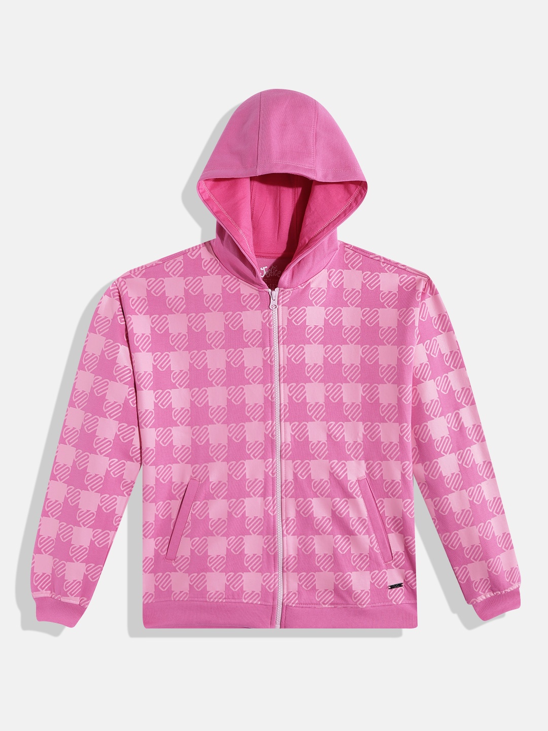 

JUSTICE Girls Pink Brand Logo Print Hooded Sweatshirt