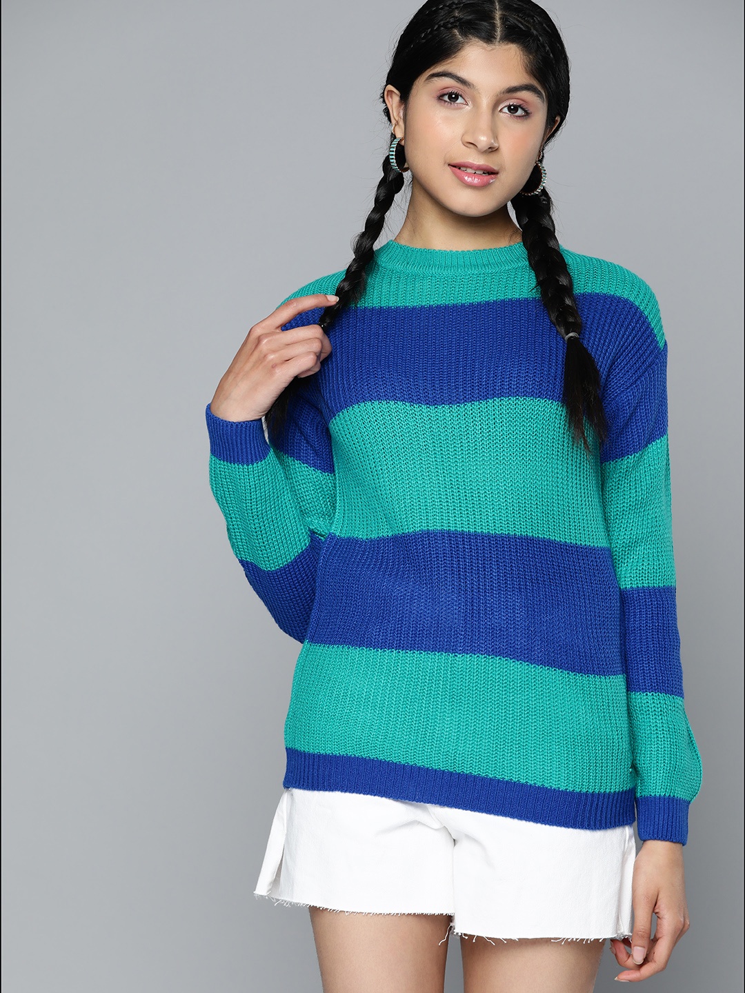 

JUSTICE Girls Green Striped Pullover