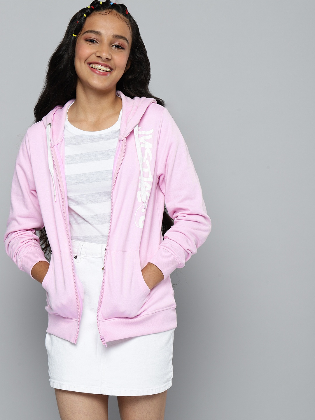

JUSTICE Girls Pink Solid Hooded Sweatshirt
