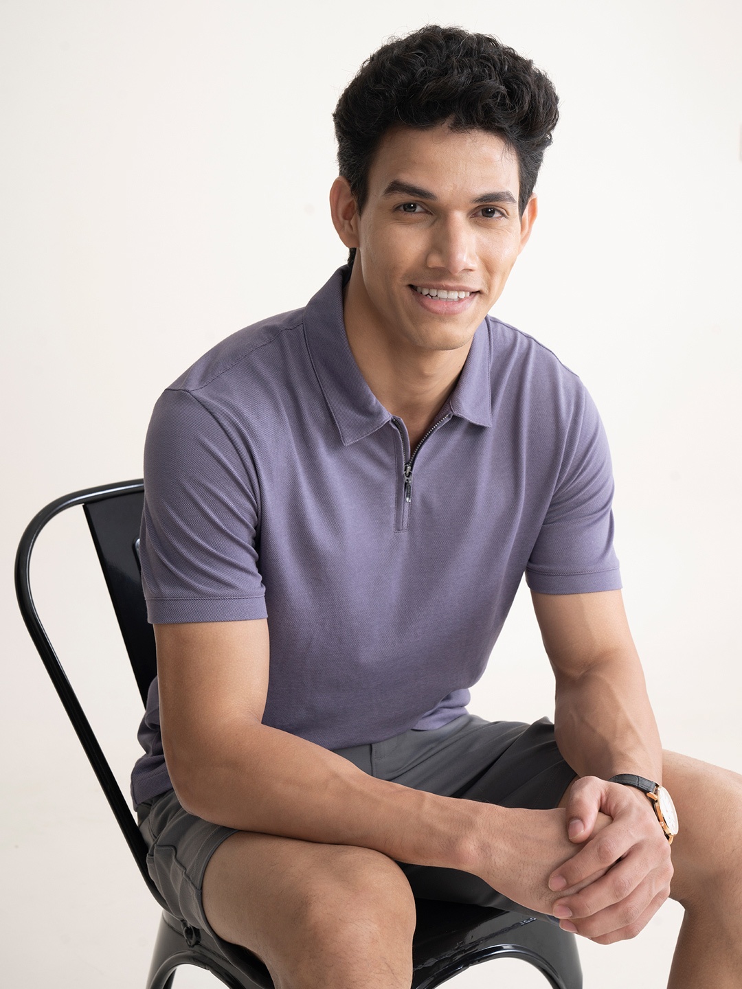 

DAMENSCH Thermoregulating Regular Fit Zipper Polo T-shirt, Lavender
