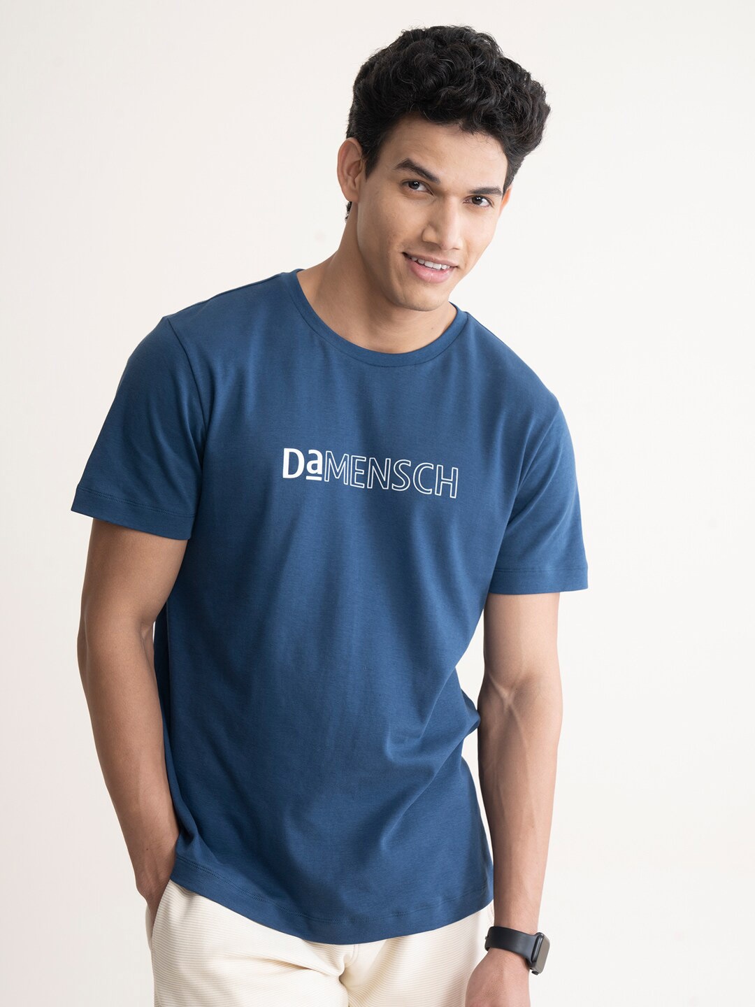 

DAMENSCH Men Graphic Print Premium Cotton Regular Fit T-Shirt, Blue