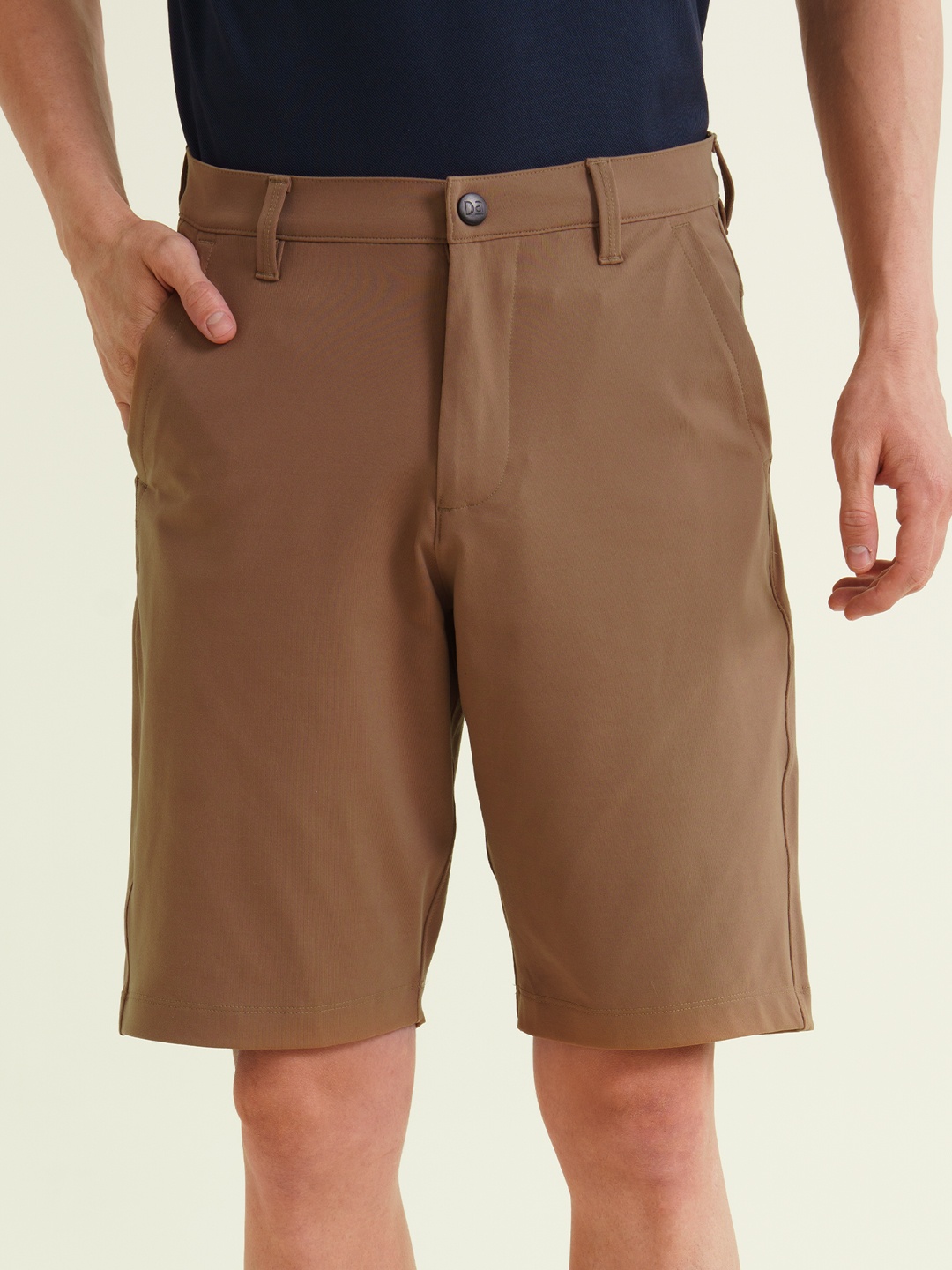 

DAMENSCH Men Solid Tan Premium Cotton Regular Fit 4 Way Stretch Chino Shorts