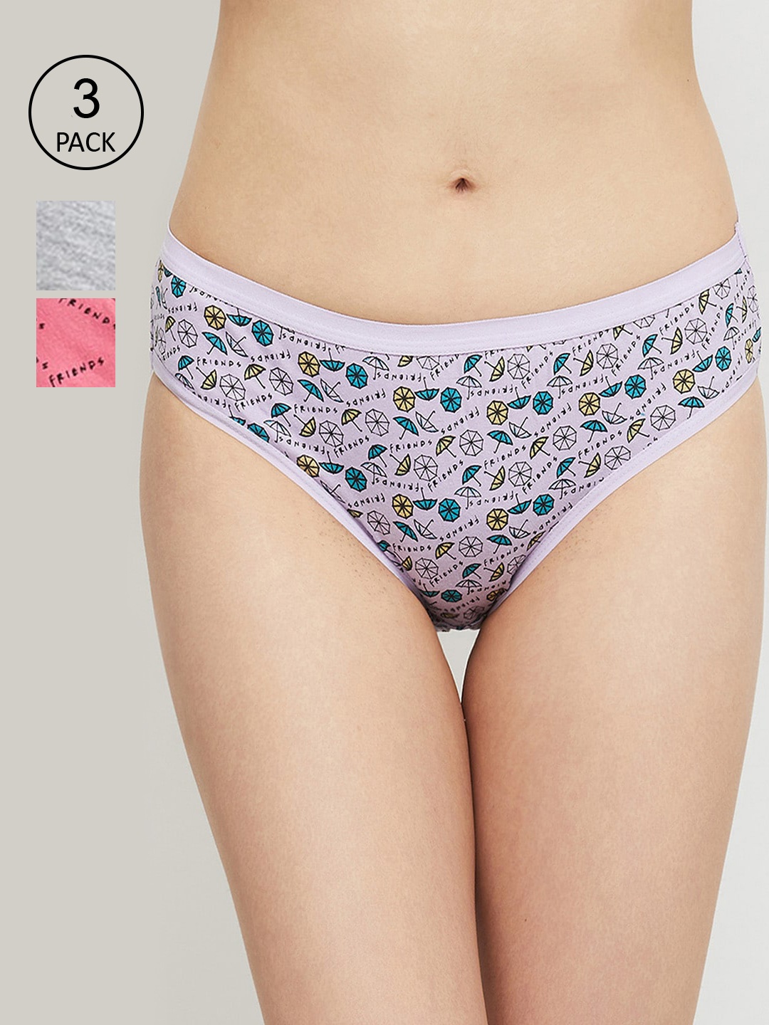 

max Women Pack of 3 Printed Cotton Briefs, Grey melange