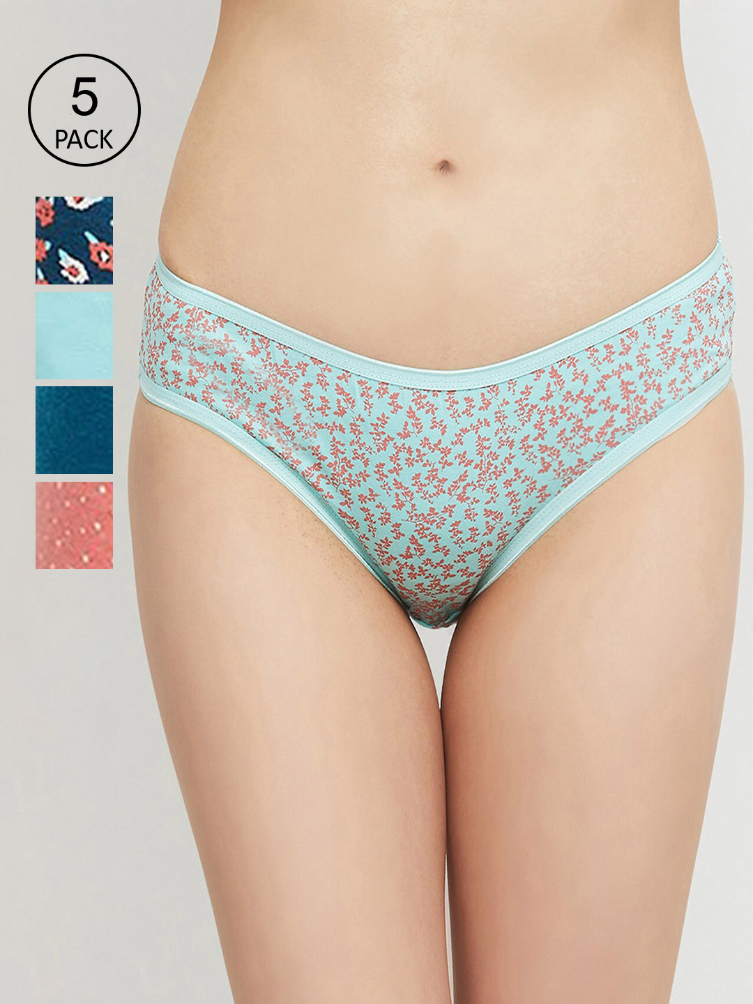 

max Women Pack Of 5 Printed Cotton Hipster Briefs, Teal