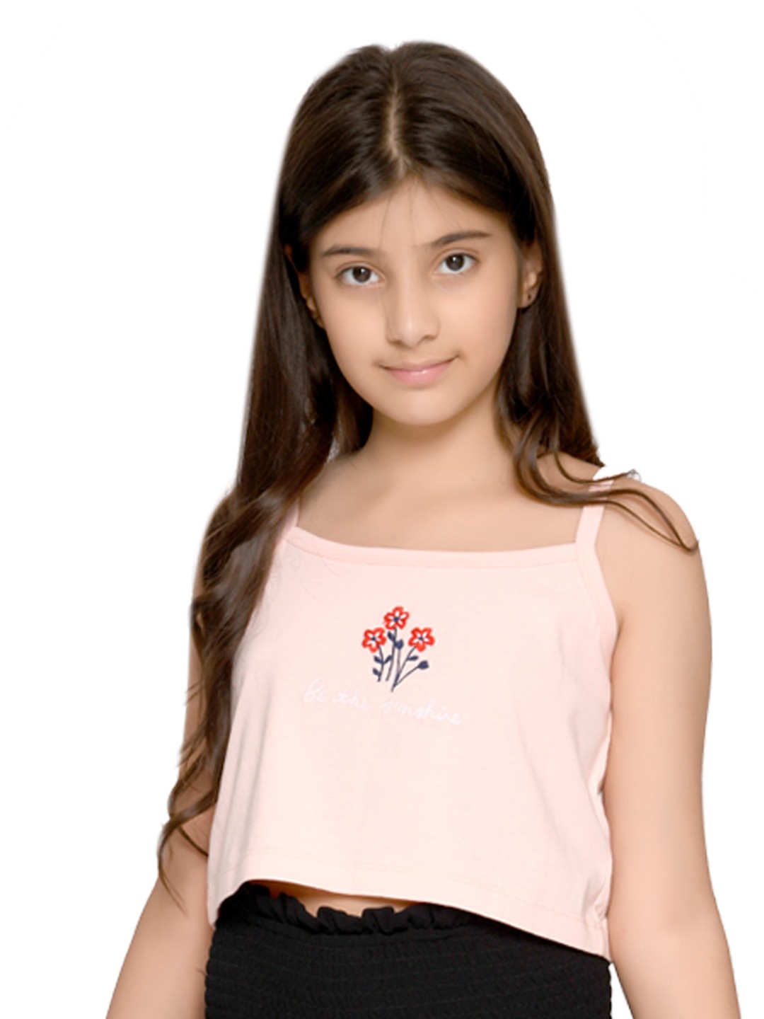 

SPUNKIES Pink Floral Embroidered Organic Cotton Crop Top