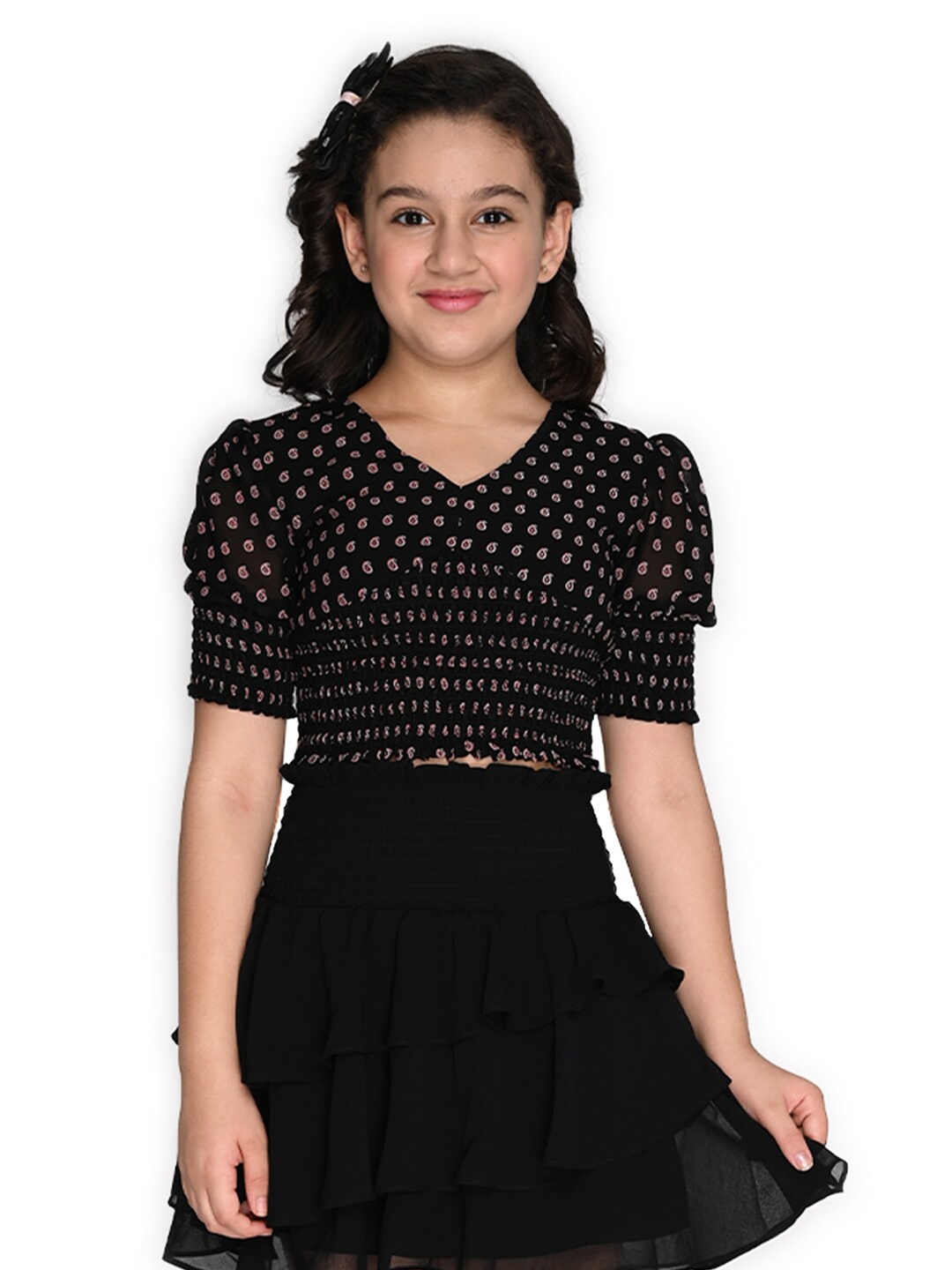 

SPUNKIES Girls Black Print Organic Cotton Chiffon Top