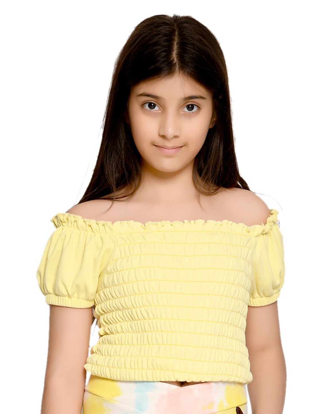 

SPUNKIES Yellow Off-Shoulder Organic Cotton Bardot Crop Top