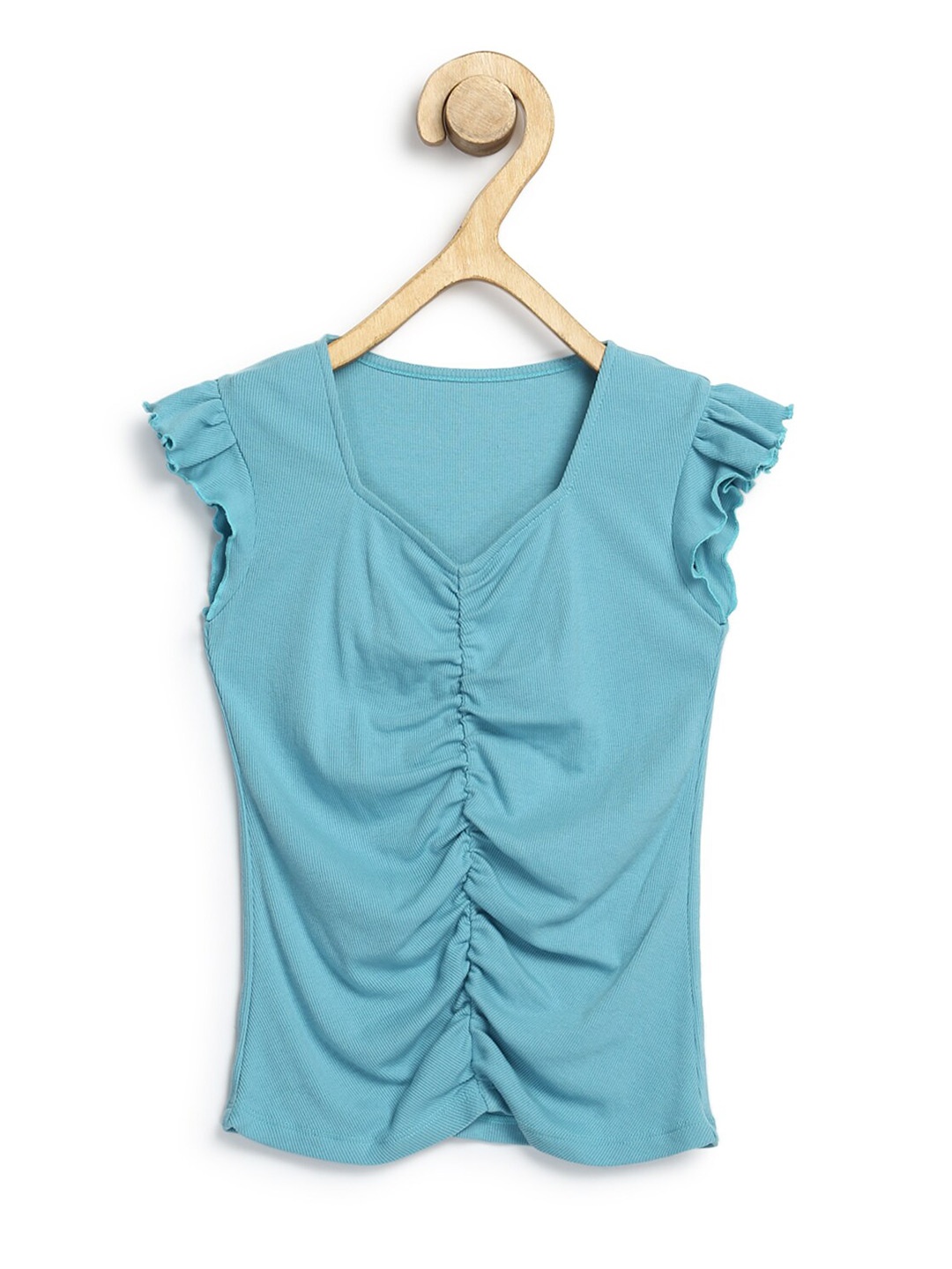 

SPUNKIES Blue Sweetheart Neck Ruffles Organic Cotton Top