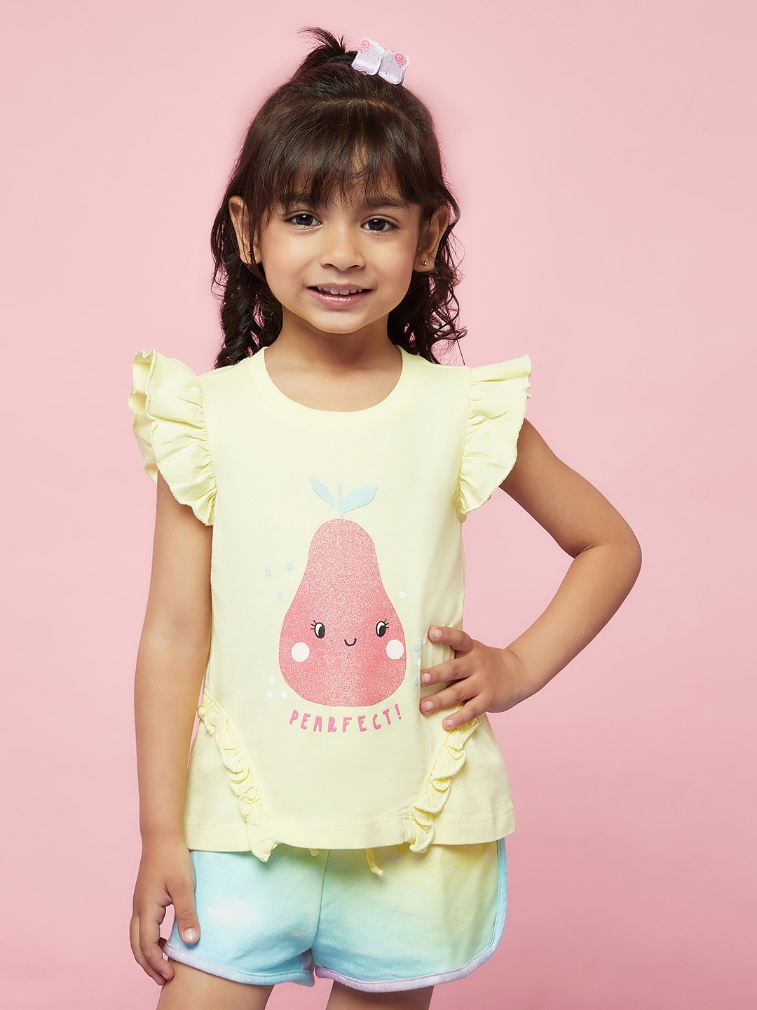 

SPUNKIES Yellow & Red Print Ruffles Organic Cotton Top