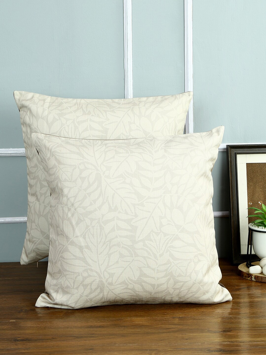 

Just Home Set of 2 Beige & Brown Pure Cotton Digital Printed Square Cushion Cover