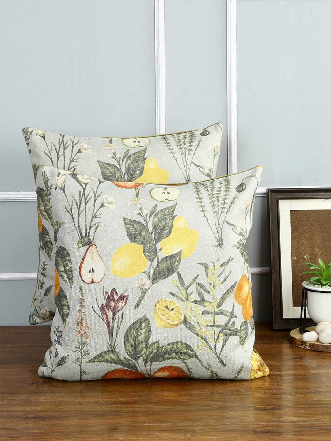 

Just Home Set of 2 Grey & Brown Pure Cotton Digital Printed Square Cushion Cover