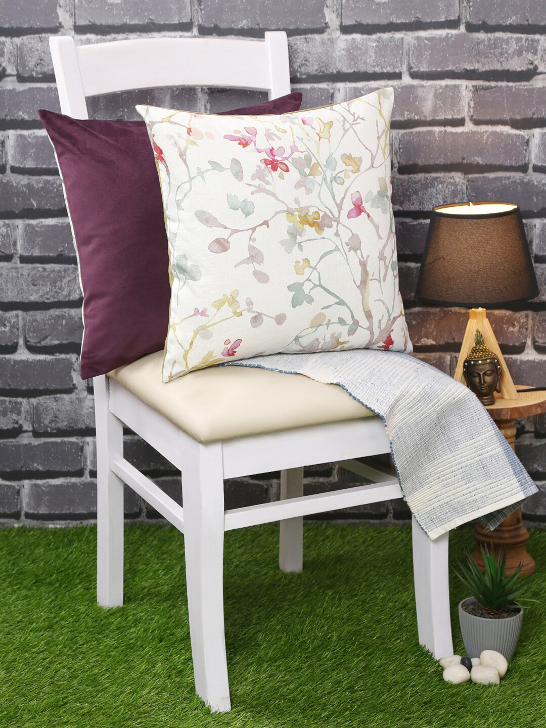 

Just Home Set of 2 Purple & White Pure Cotton Digital Printed Square Cushion Cover
