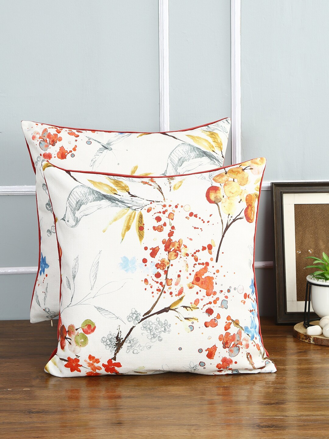 

Just Home Set of 2 Red & White Pure Cotton Digital Printed Square Cushion Cover