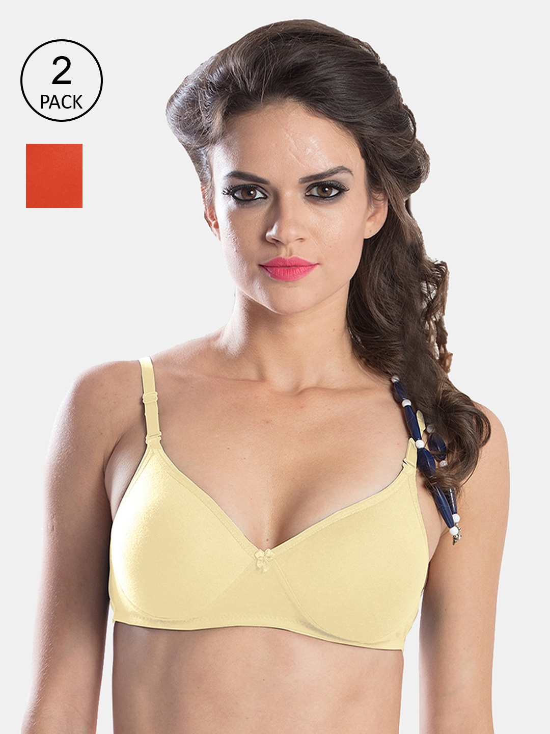 

Sonari Women Orange & Beige Lightly Padded Cotton Bra