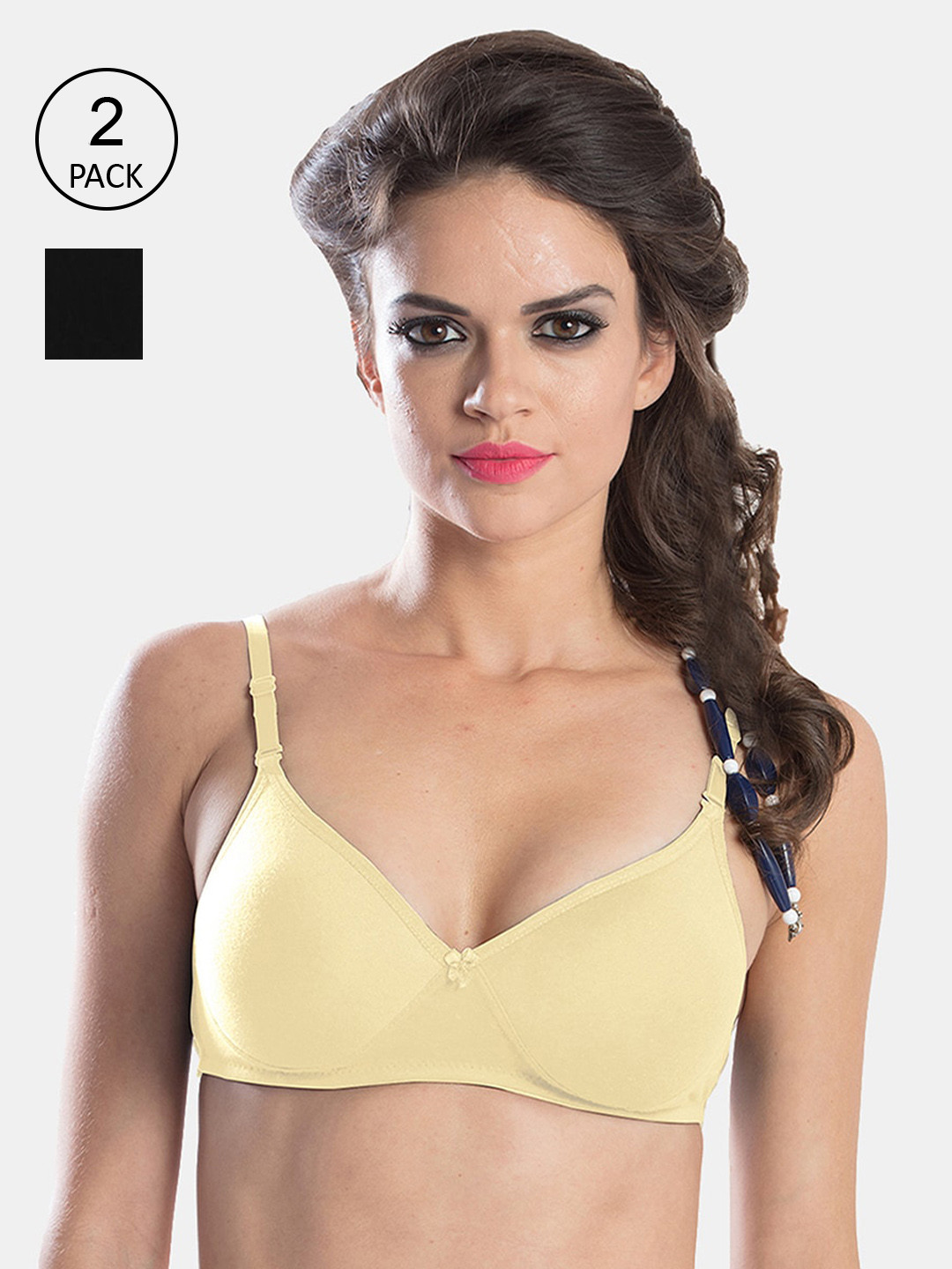 

Sonari Pack of 2 Black & Beige Bra Lightly Padded T shirt Bra