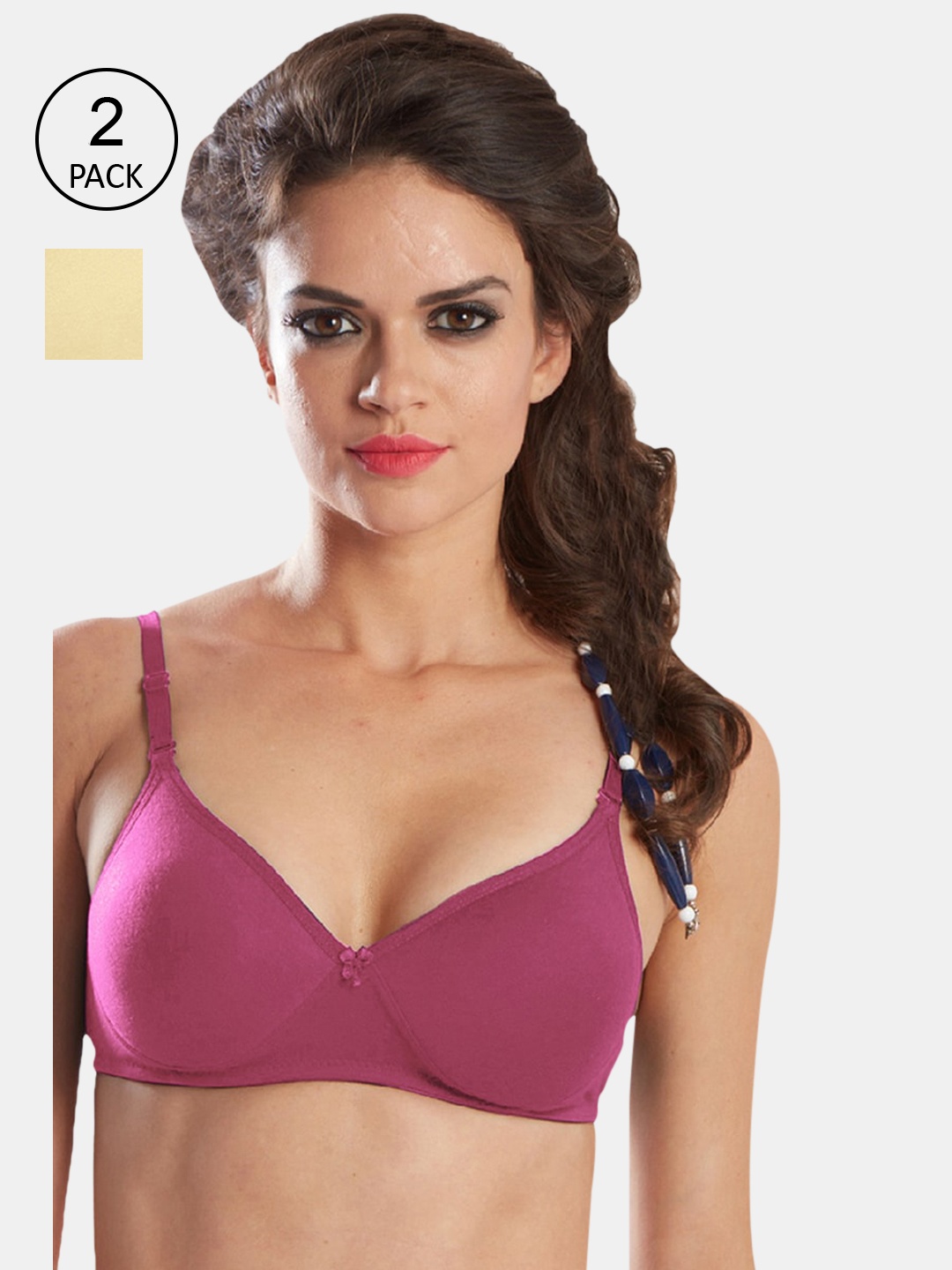

Sonari Magenta & Beige Set Of 2 Solid Lightly Padded Bra