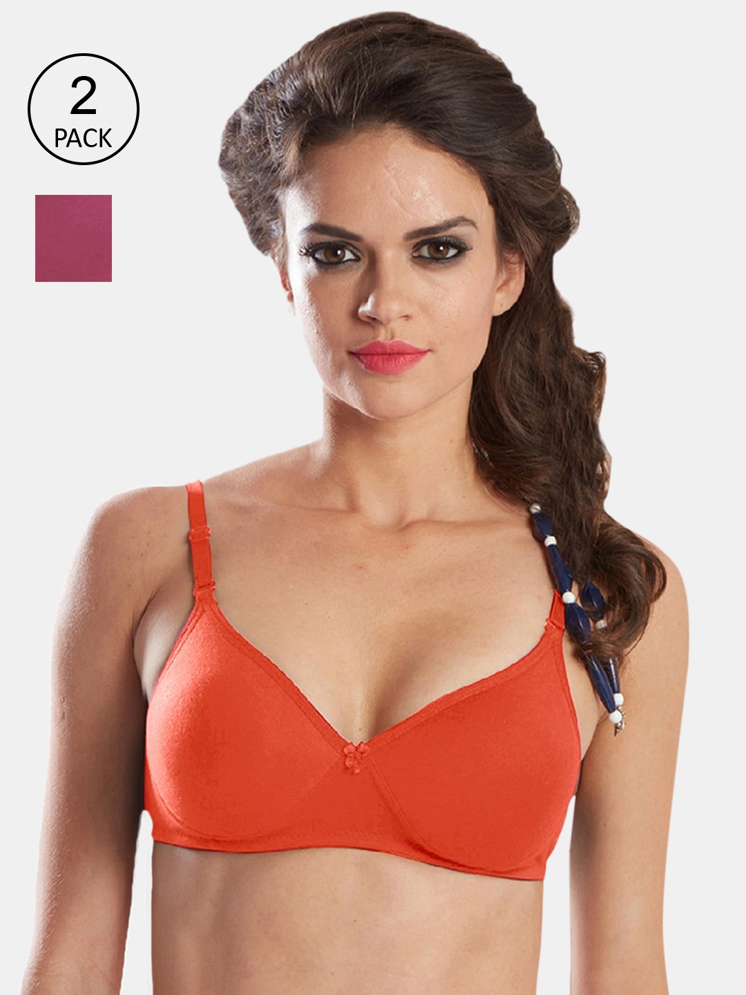 

Sonari Woen Pack of 2 Pink & Orange Bra Lightly Padded