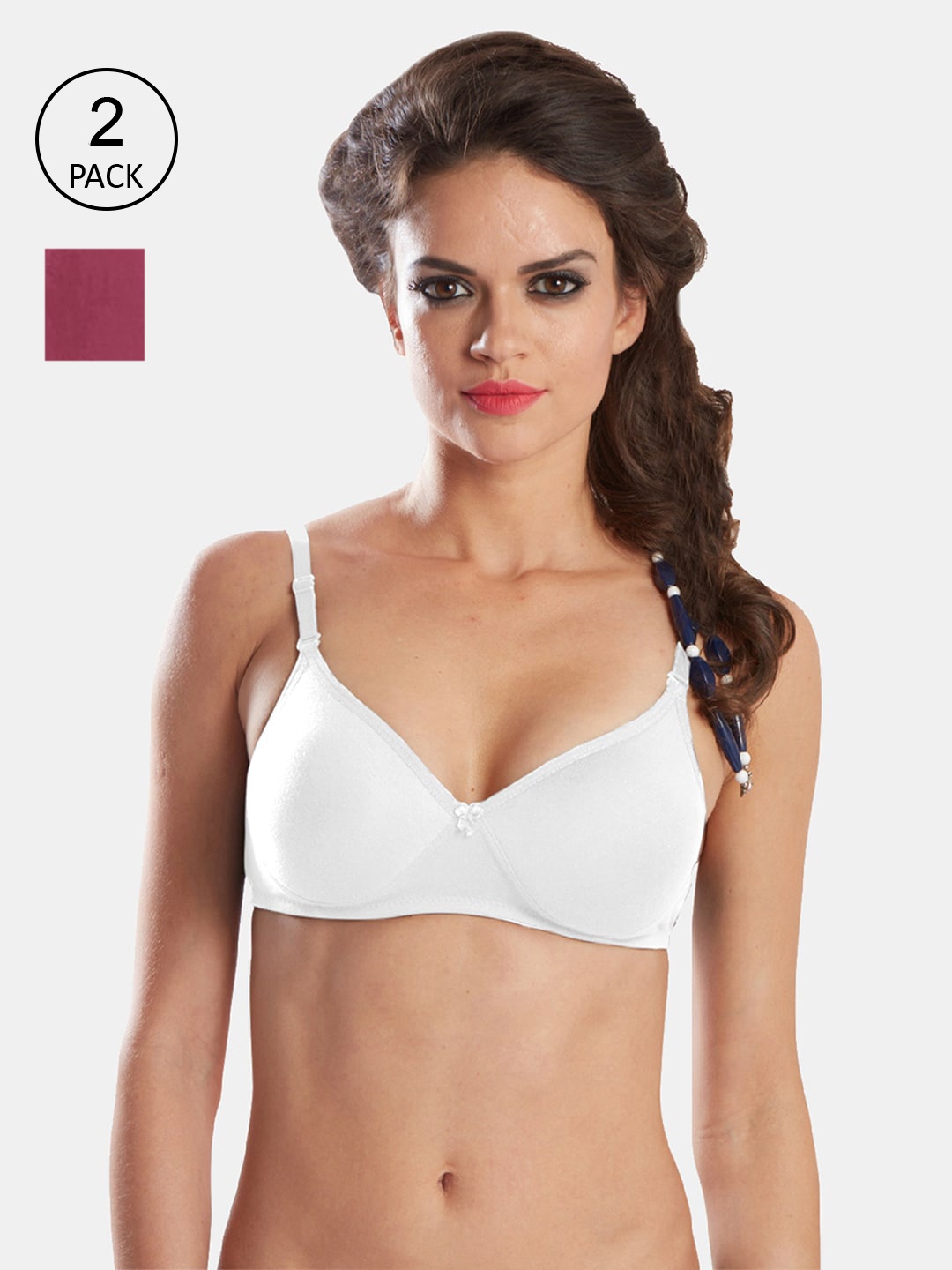 

Sonari Pack Of 2 Women White & Magenta Bra Lightly Padded T shirt Bra