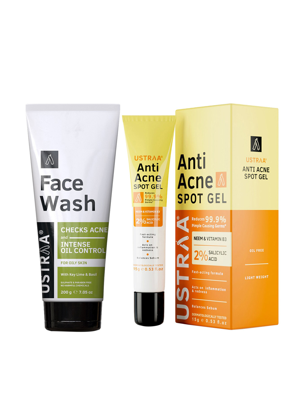 

Ustraa Anti-Acne Kit - Men Acne & Oil Control Face Wash 200g & Anti-Acne Spot Gel 15g, Green