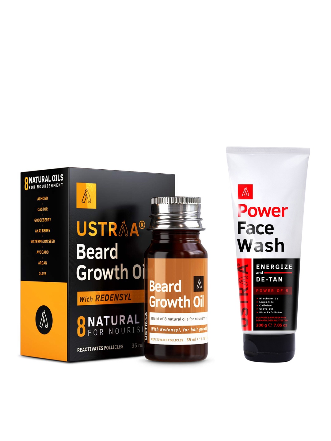 

Ustraa Men Set of Beard Growth Oil 35 ml & Energize De-Tan Power Face Wash 200 g, Black