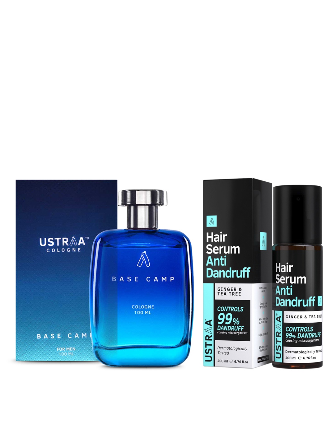 

Ustraa Men Set of Base Camp Cologne 100 ml & Ginger Anti-Dandruff Hair Serum 200 ml, Blue