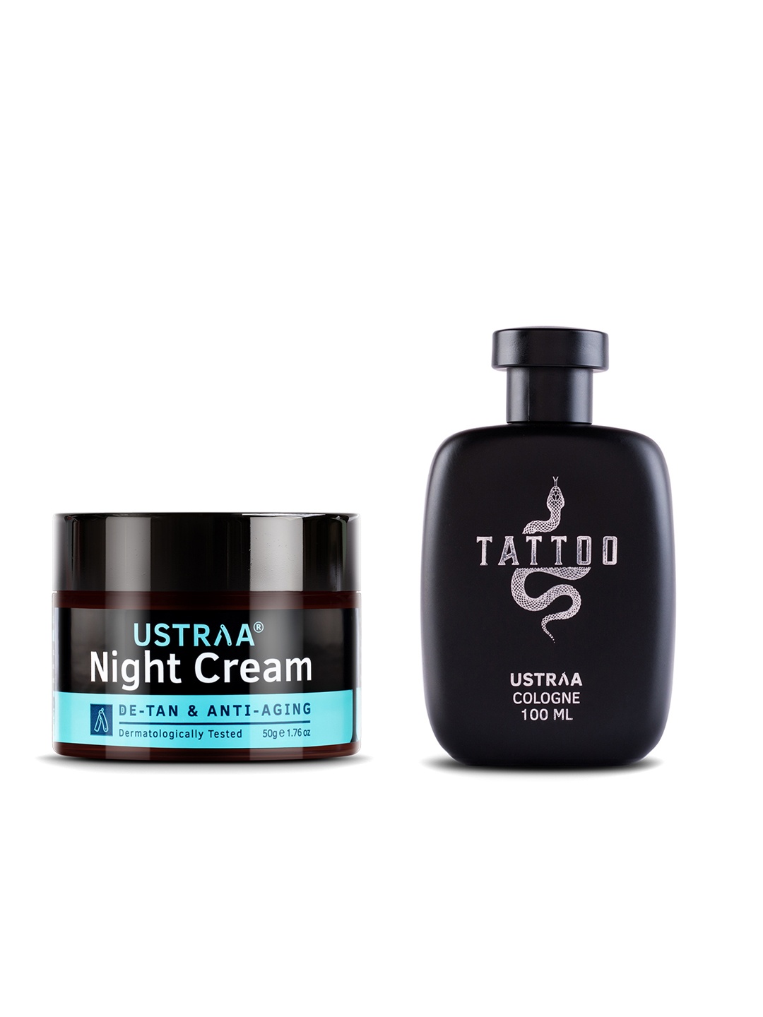 

Ustraa Set of Men Tattoo Cologne 100 ml & De-Tan Anti-Aging Night Cream 50 g, Blue