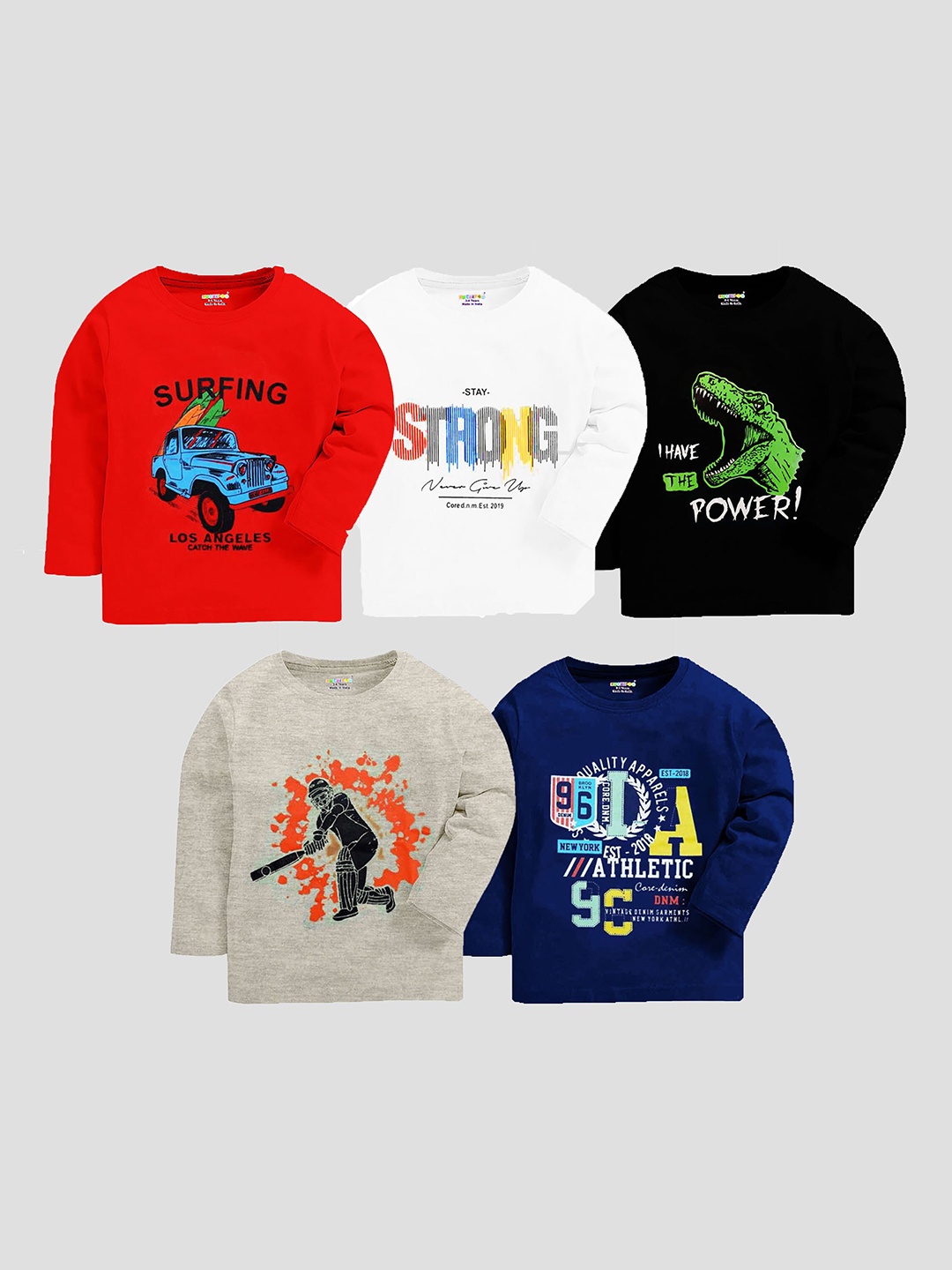 

KUCHIPOO Boys Set of 5 Multicoloured Typography Printed T-shirt, Multi