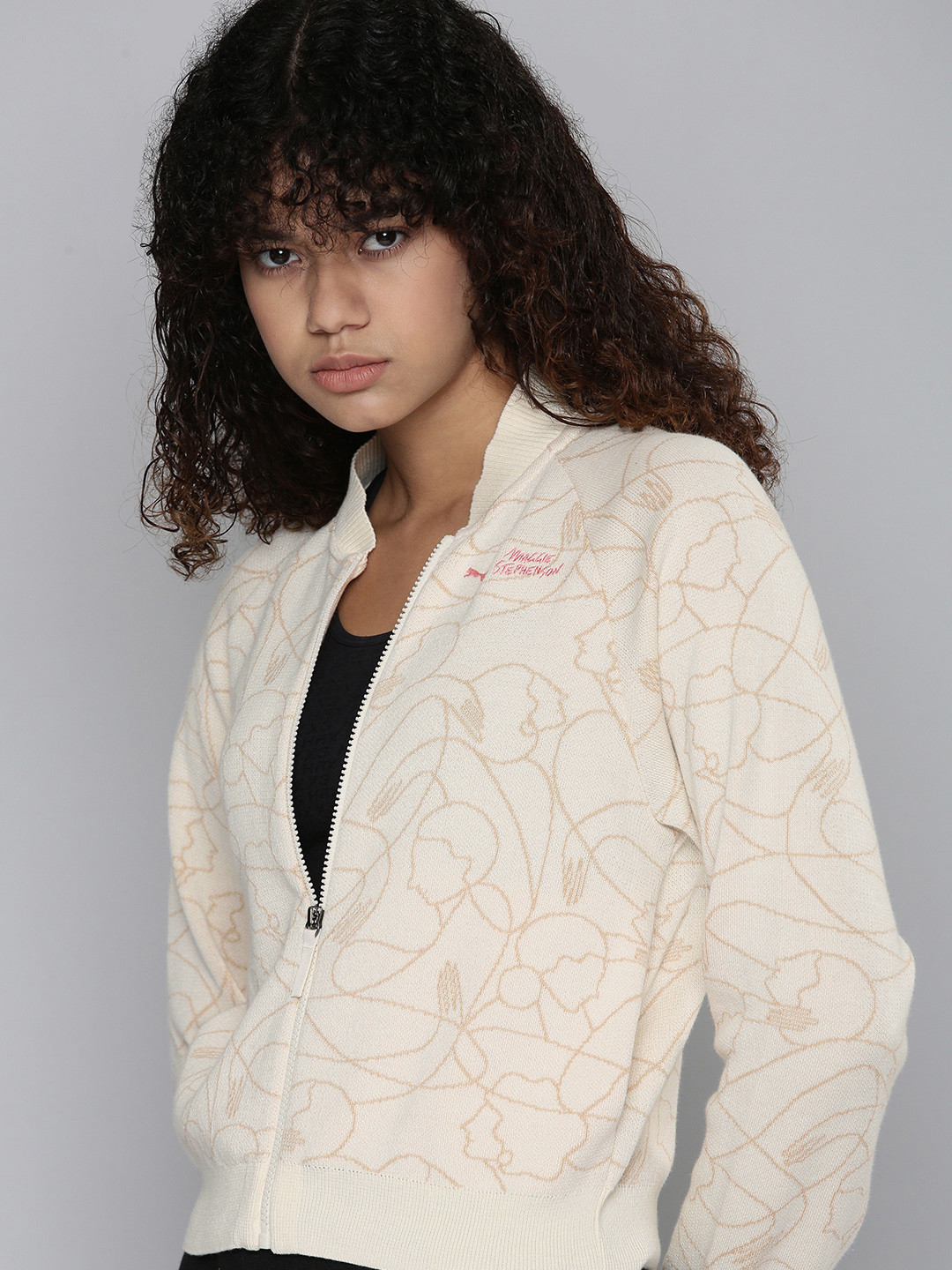

PUMA x Maggie Stephenson Women White Abstract Printed Knit Training Bomber Jacket