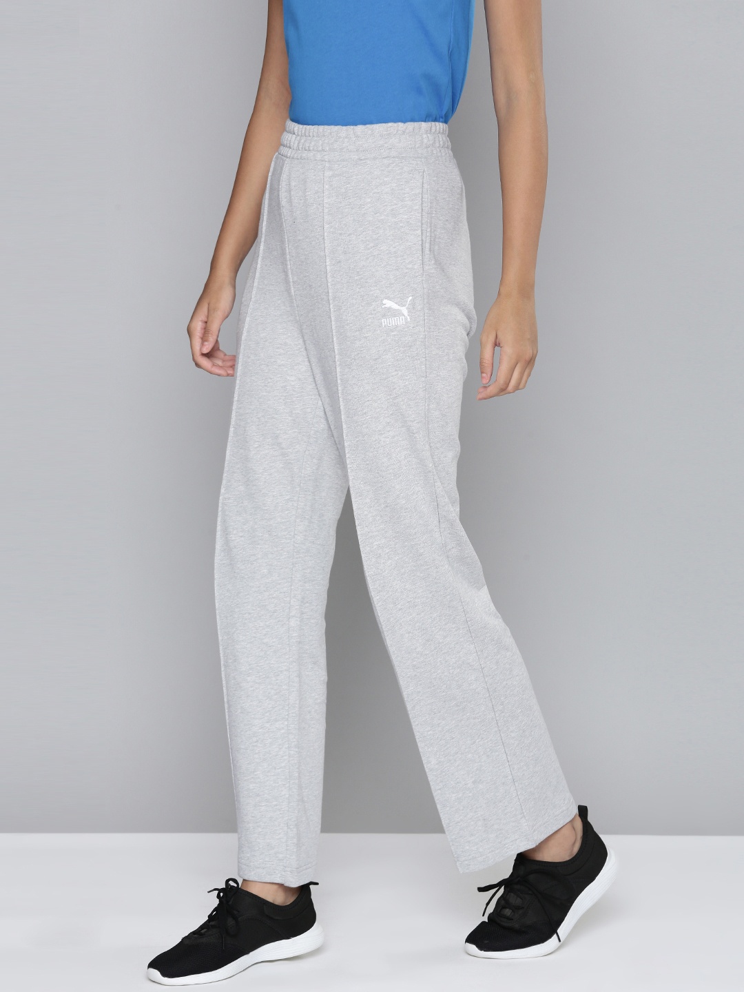 

Puma Women Solid Panelled Pure Cotton Regular Fit Track Pants, Grey
