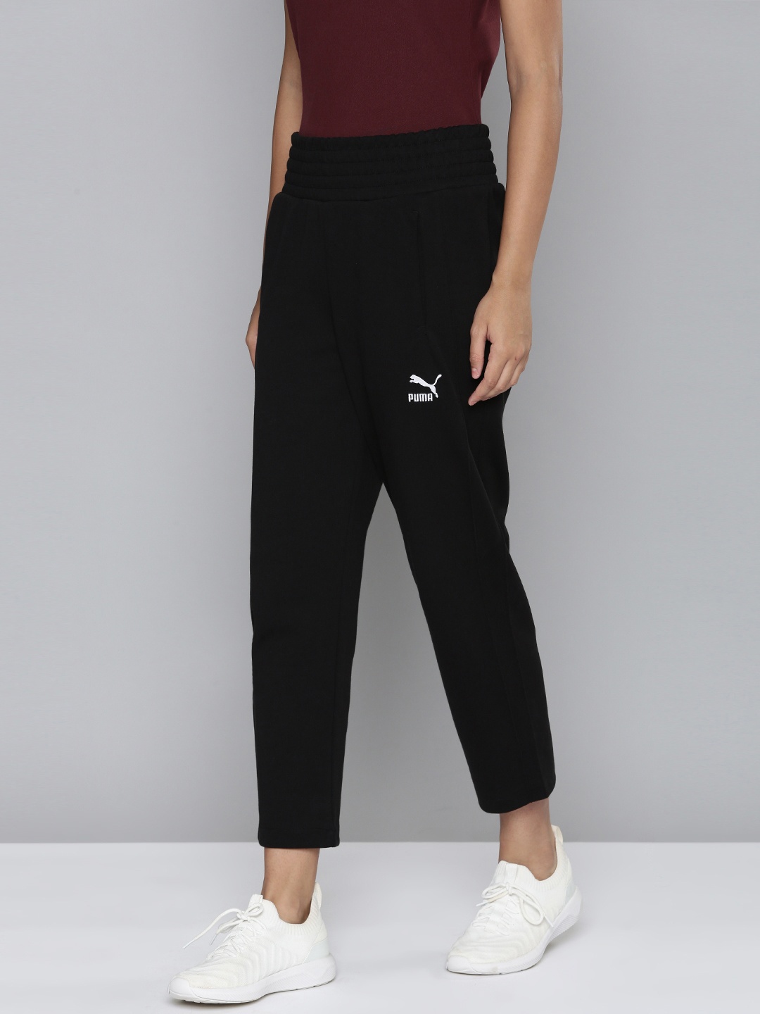 

Puma Women Black Brand Logo Printed T7 Regular Fit High Waist Cropped Pants