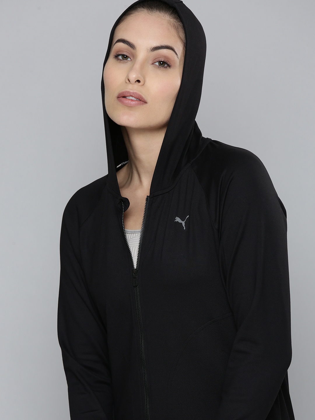 

Puma Women Black Brand Logo STUDIO FOUNDATION Yoga Sporty Sustainable Jacket