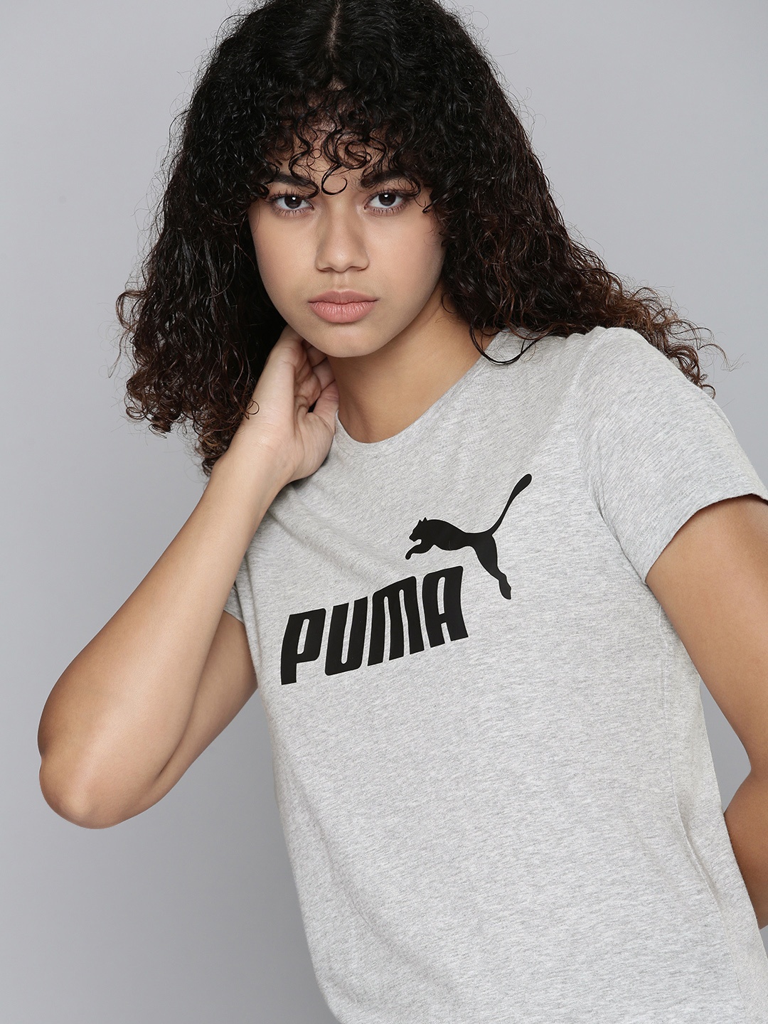 

Puma Women Essentials Grey Brand Logo Printed Pure Cotton T-shirt