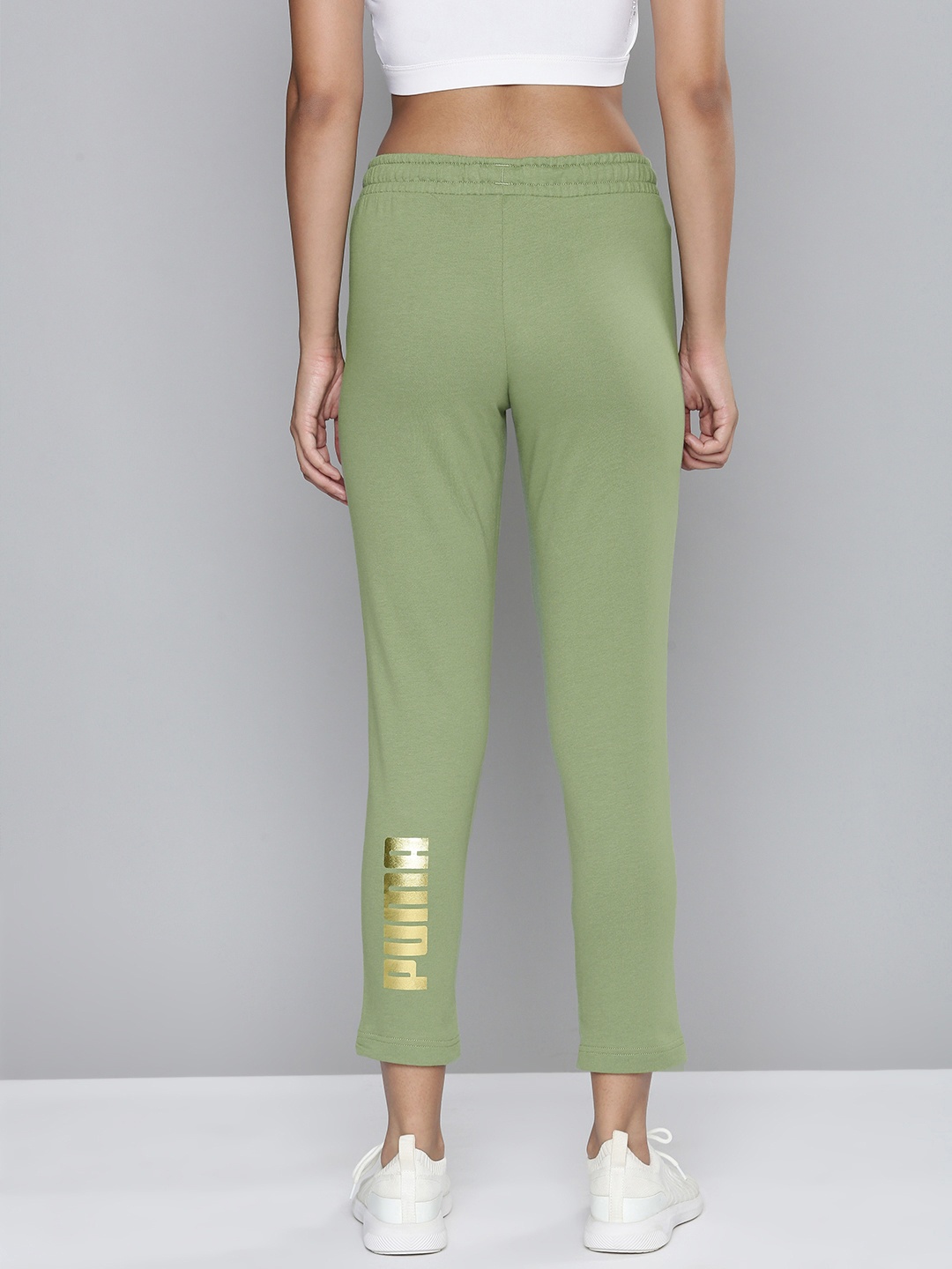 

PUMA Women Slim Fit Brand Logo Printed Knitted Cropped Pants, Green