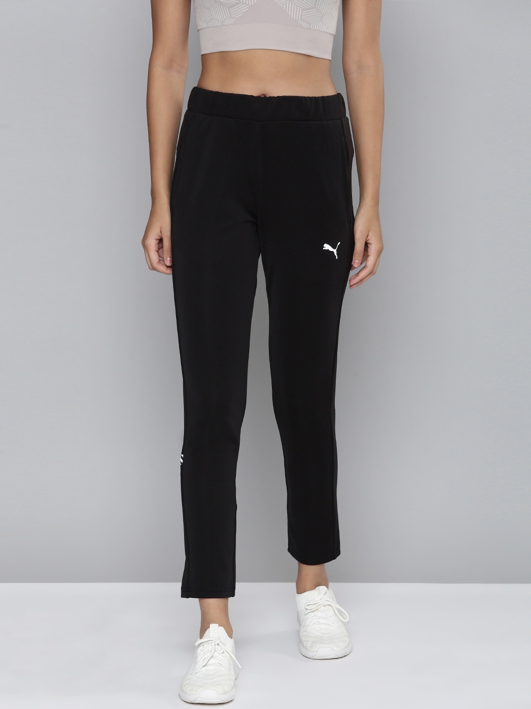 

Puma Women Black Brand Logo Printed Slim Fit Tec Sport Regular Track Pants