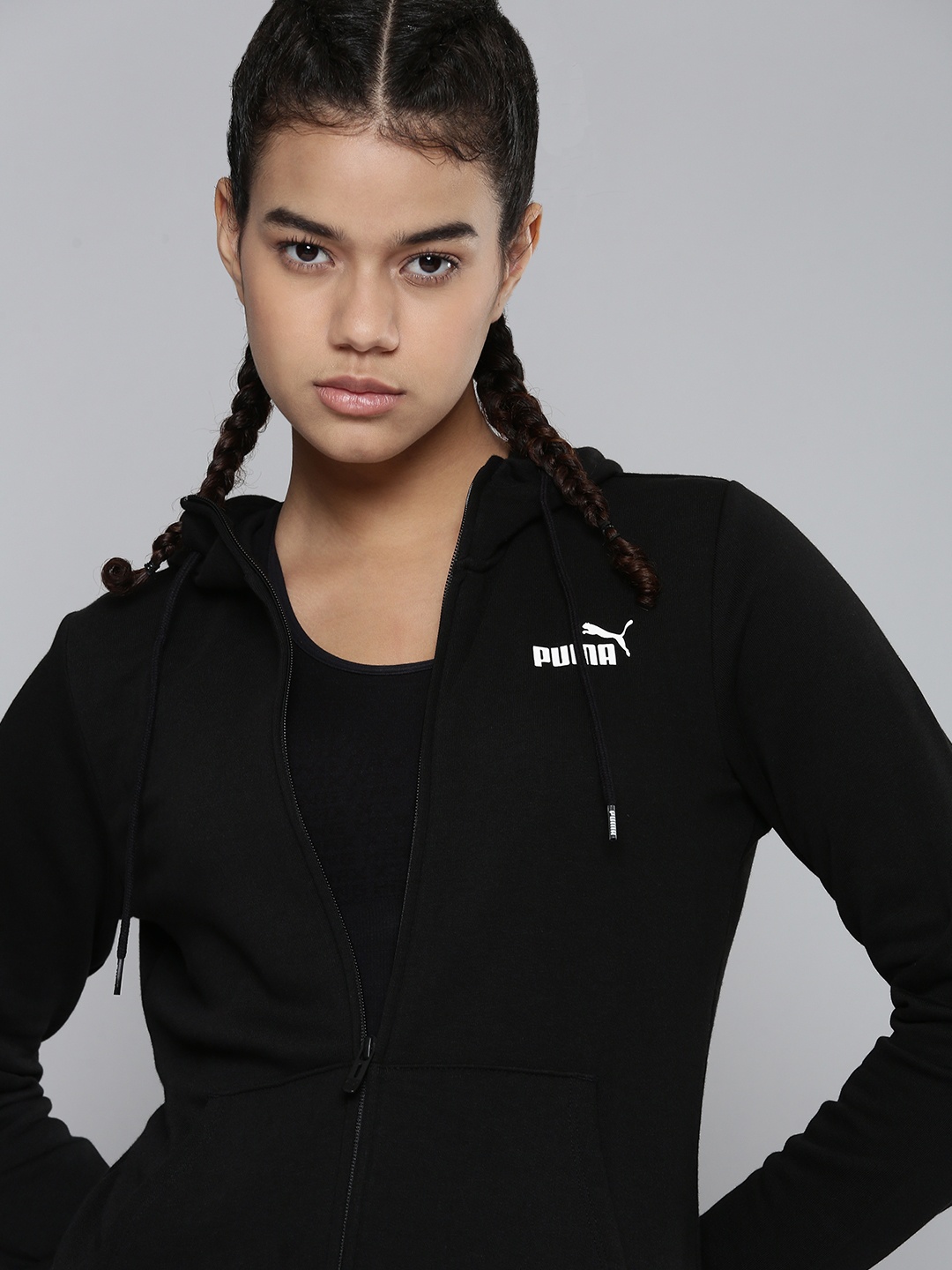 

Puma Women Black Brand Logo Outdoor Essentials Full-Zip Regular Fit Bomber Sustainable Jacket