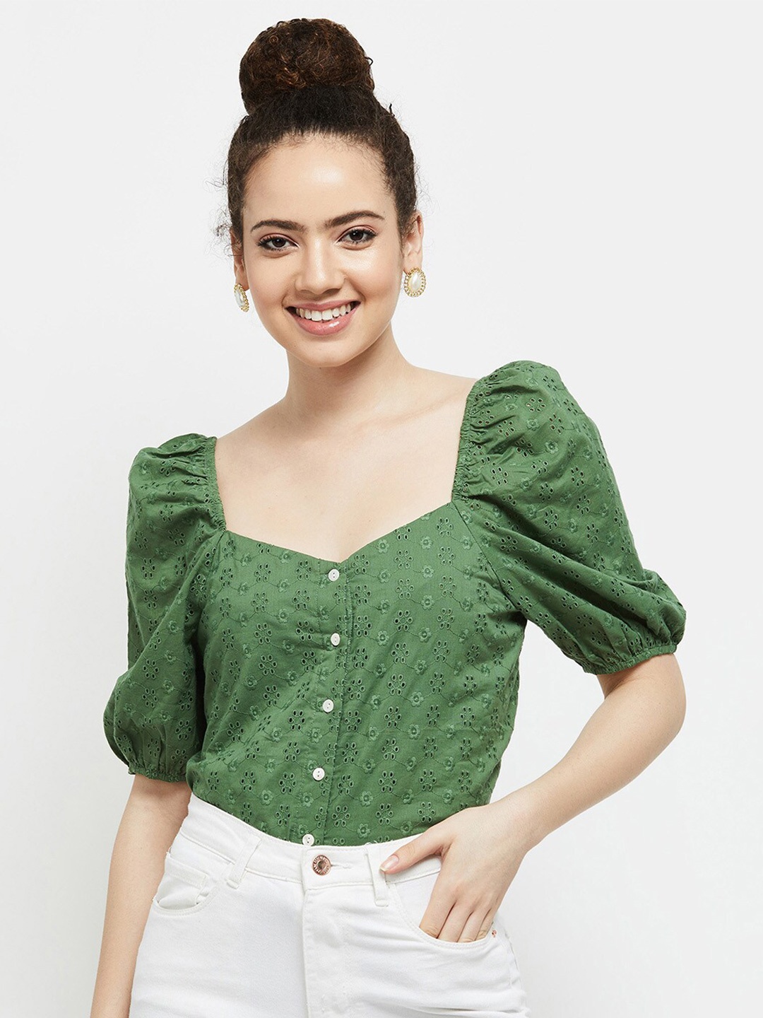 

max Women Green Sweetheart Neck Top
