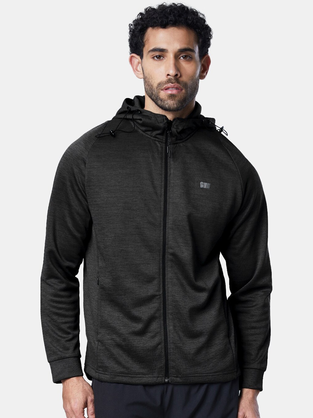 

The Souled Store Men Pure Cotton TSS Active Hoodsome Knit Jacket, Black