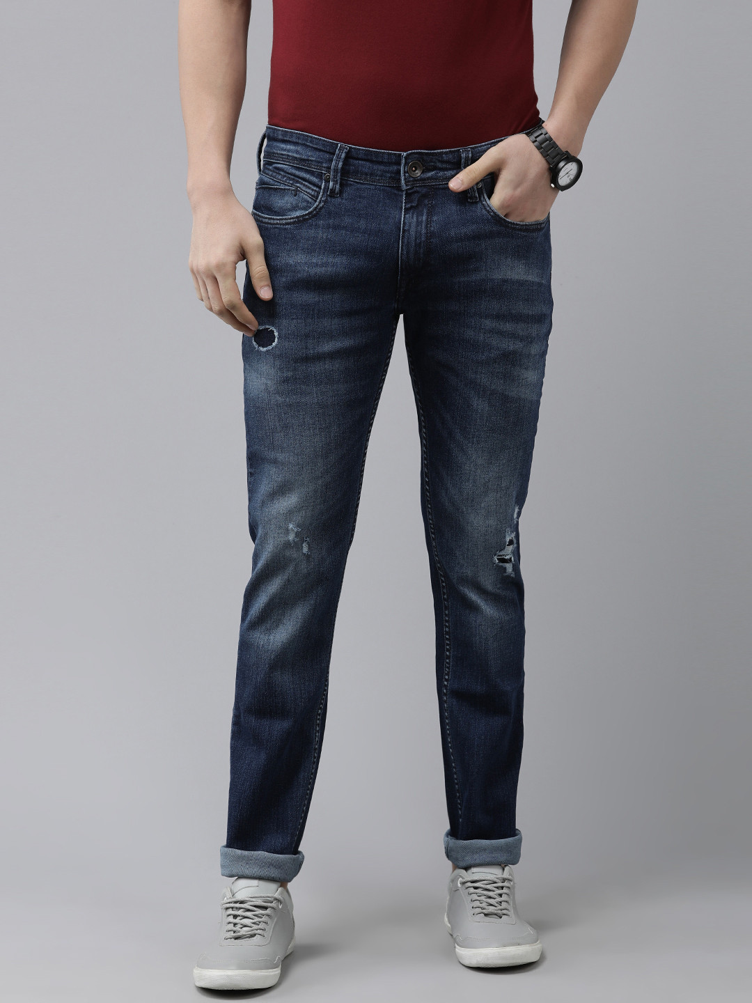 

Pepe Jeans Men Blue Vapour Slim Fit Mildly Distressed Light Fade Stretchable Jeans
