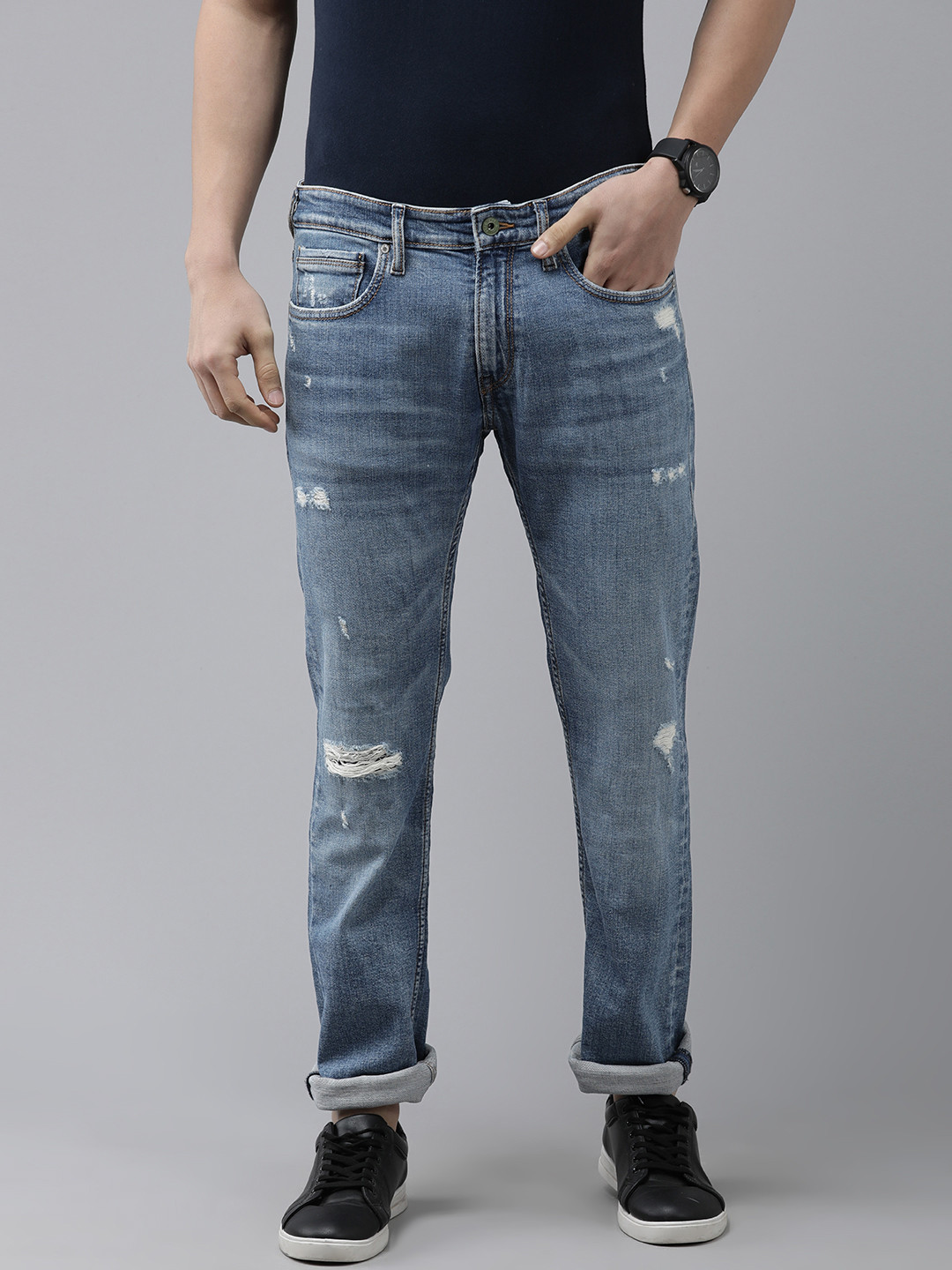 

Pepe Jeans Men Blue Vapour Slim Fit Slash Knee Light Fade Stretchable Jeans