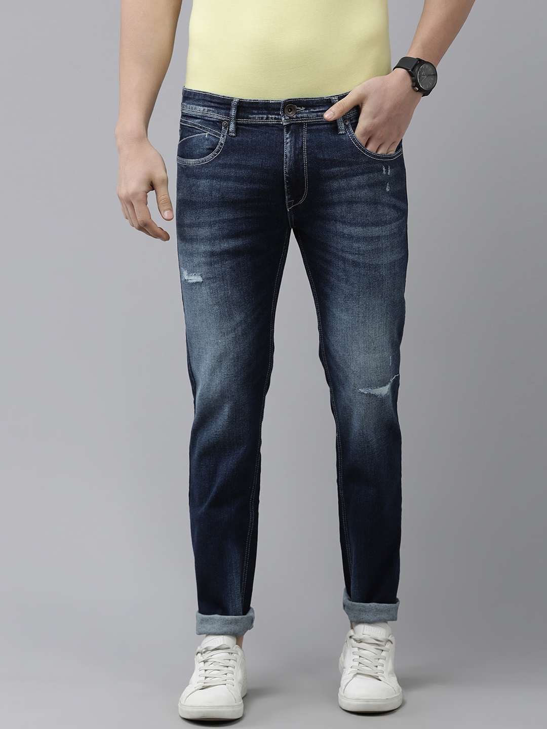 

Pepe Jeans Men Blue Vapour Slim Fit Mildly Distressed Light Fade Stretchable Jeans