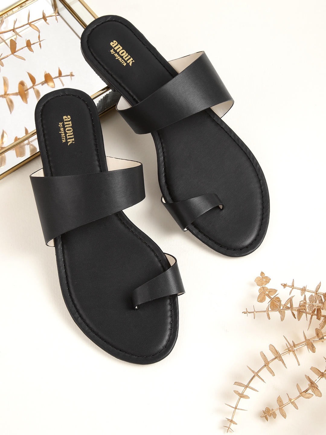 

Anouk Women Black Solid One Toe Flats