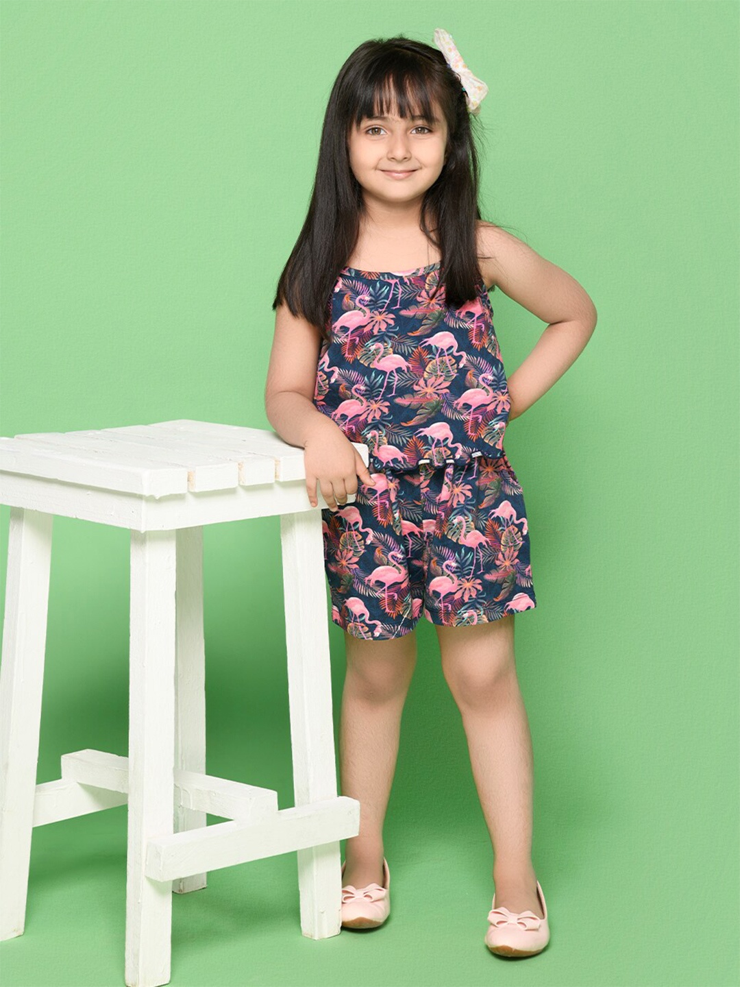 

SPUNKIES Girls Navy Blue & Pink Organic Cotton Printed Jumpsuit