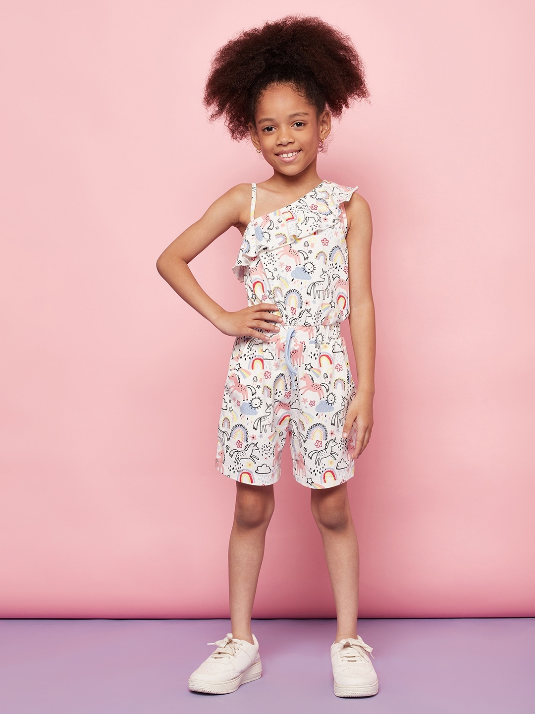 

SPUNKIES Girls Blue & Pink Organic Cotton Printed Jumpsuit