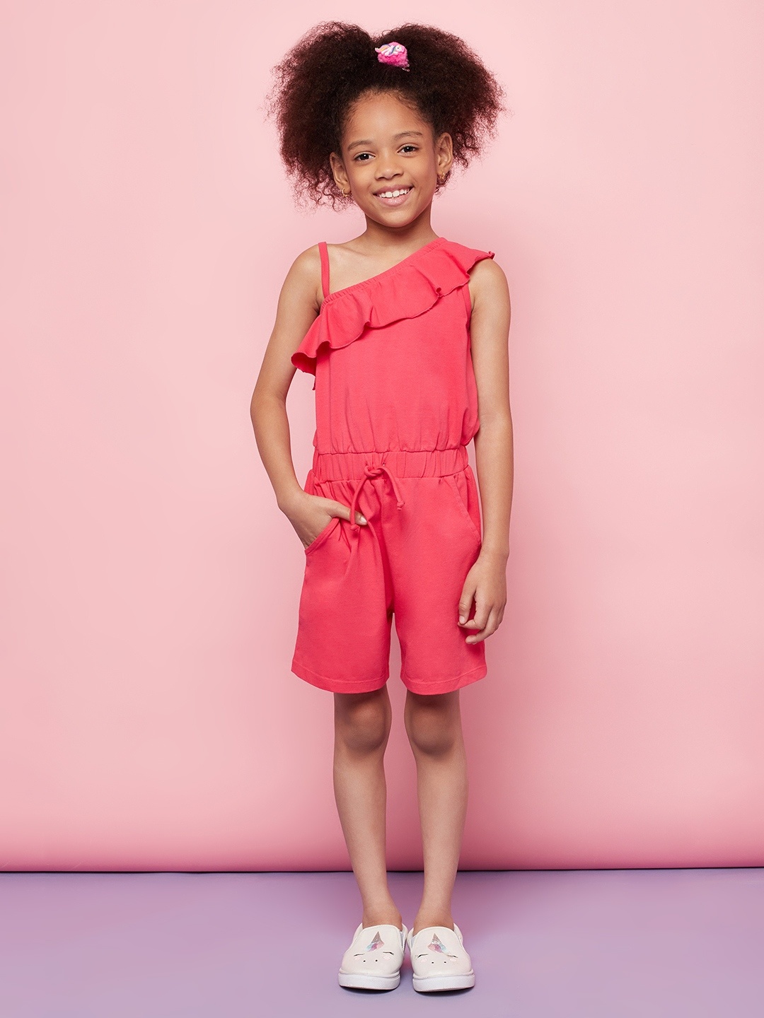 

SPUNKIES Girls Pink Organic Cotton with Ruffles Jumpsuit
