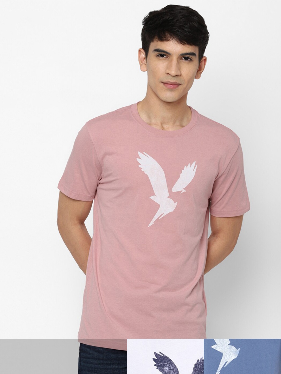 

AMERICAN EAGLE OUTFITTERS Men Pink & White Pack Of 3 Printed T-shirts