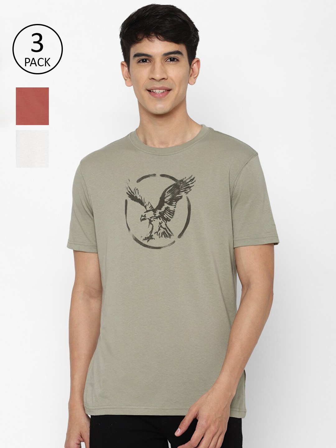 

AMERICAN EAGLE OUTFITTERS Men White & Coral Typography Pack of 3 Printed T-shirt