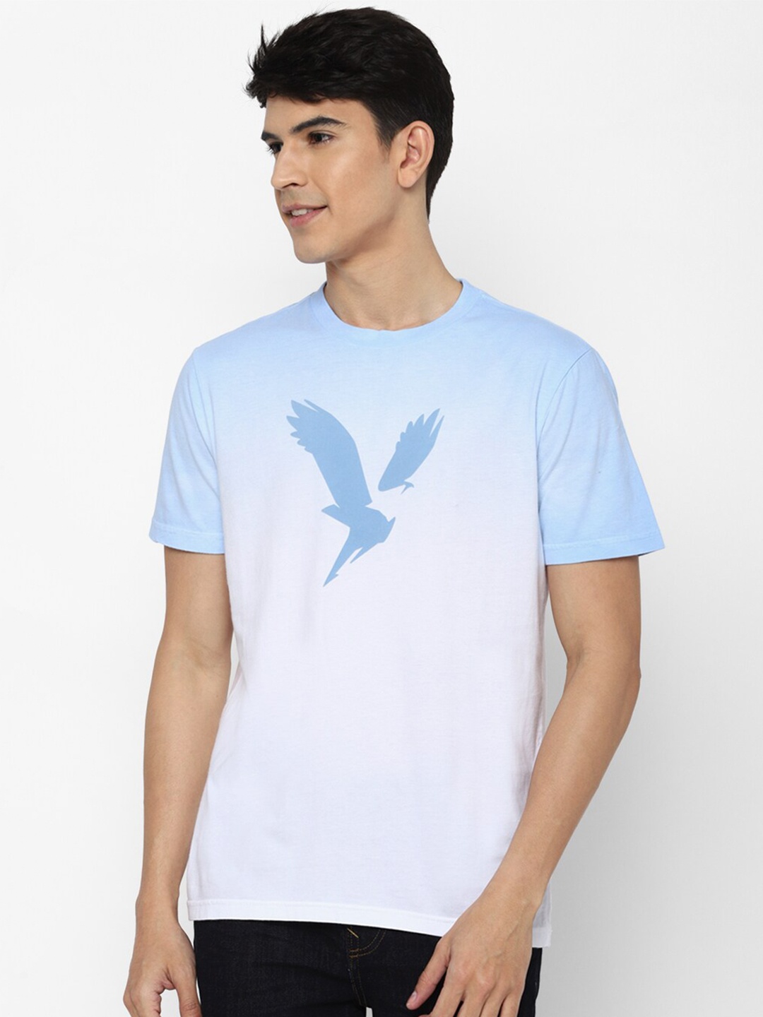 

AMERICAN EAGLE OUTFITTERS Men White & Blue Printed Pure Cotton T-shirt