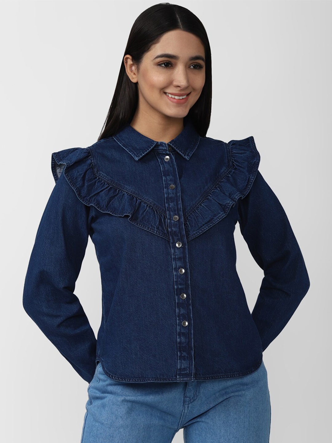 

AMERICAN EAGLE OUTFITTERS Women Blue Polo Collar Cotton T-shirt