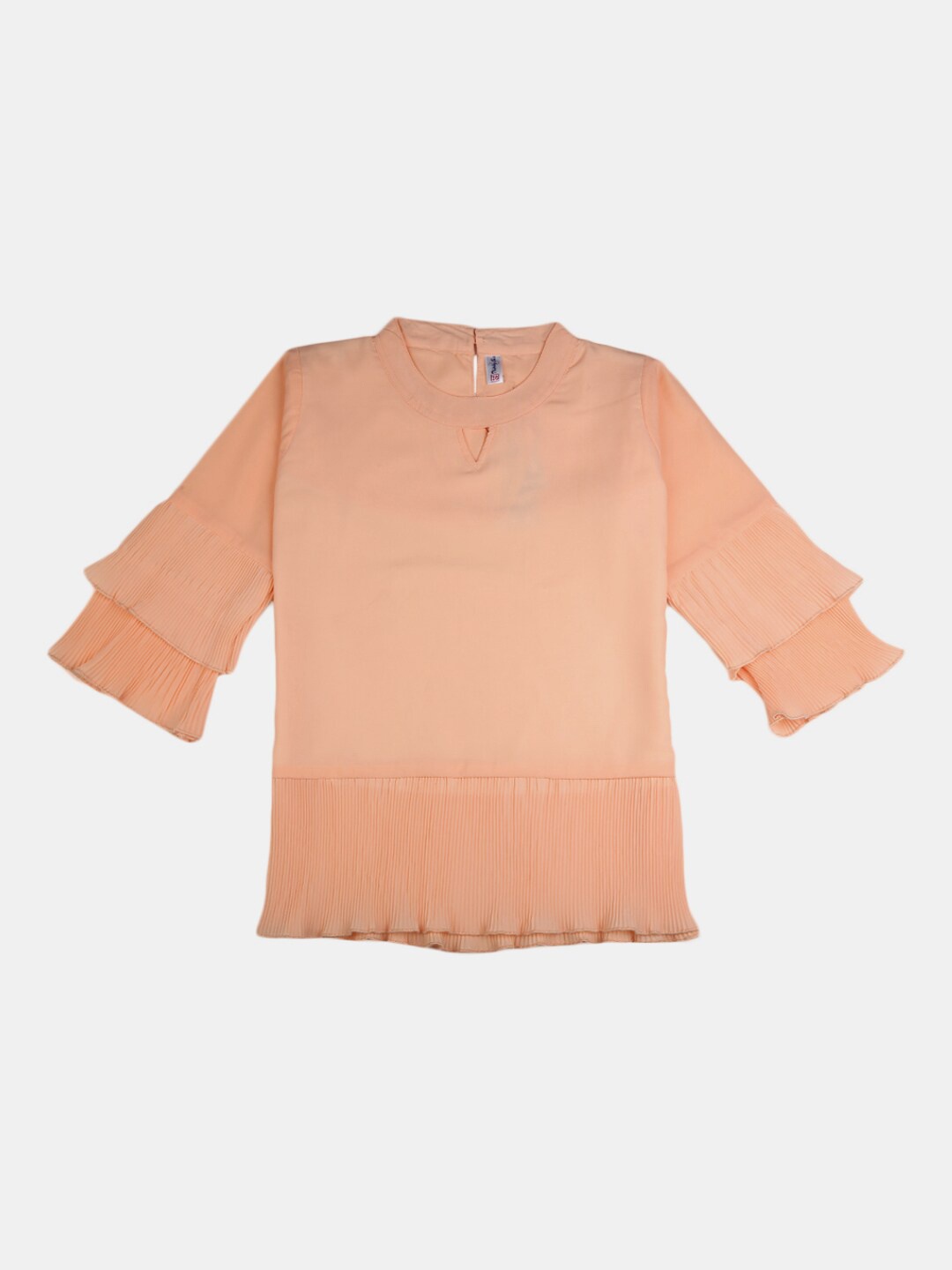 

V-Mart Girls Peach Solid Pure Cotton Mandarin Collar Top